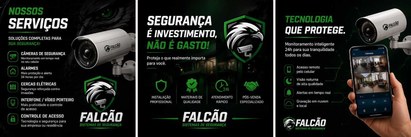 Serviços realizados — câmeras, cercas elétricas, alarmes